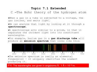 Topic 7.1 Extended C – The Bohr theory of the hydrogen atom