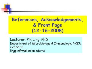 References, Acknowledgements, &amp; Front Page (12-16-2008)