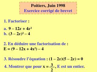 Poitiers, Juin 1998 Exercice corrigé de brevet