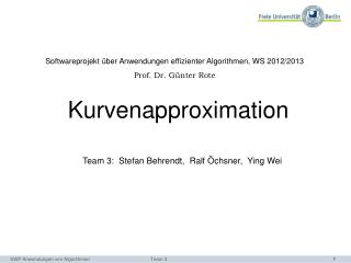 Softwareprojekt über Anwendungen effizienter Algorithmen, WS 2012/2013 Prof . Dr . Günter Rote