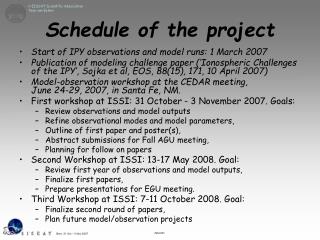 Schedule of the project
