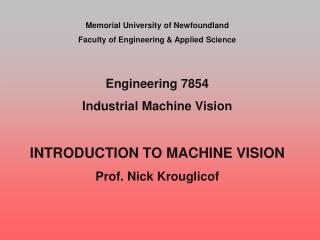 Memorial University of Newfoundland Faculty of Engineering &amp; Applied Science Engineering 7854