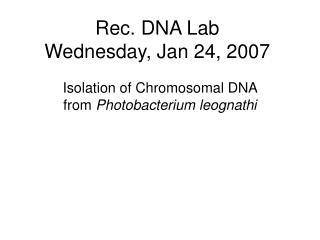 Rec. DNA Lab Wednesday, Jan 24, 2007