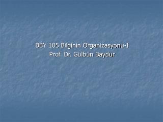 BBY 105 Bilginin Organizasyonu-I Prof. Dr. Gülbün Baydur