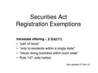 Securities Act Registration Exemptions