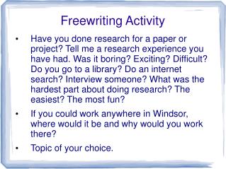 Freewriting Activity