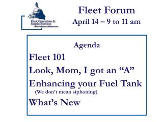 Fleet Forum April 14 – 9 to 11 am