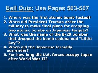 Bell Quiz: Use Pages 583-587