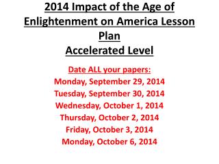 2014 Impact of the Age of Enlightenment on America Lesson Plan Accelerated Level