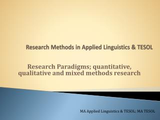 Research Methods in Applied Linguistics &amp; TESOL