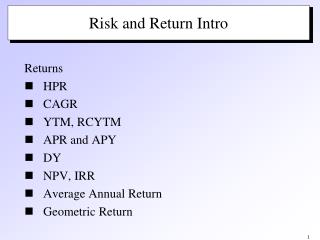 Risk and Return Intro
