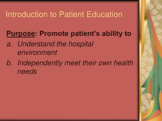Introduction to Patient Education