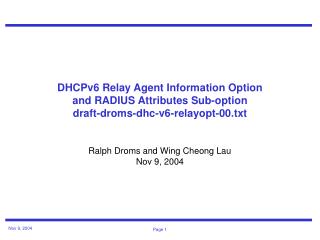 Ralph Droms and Wing Cheong Lau Nov 9, 2004