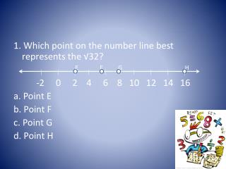 1. Which point on the number line best represents the √32?
