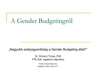 A Gender Budgetingről