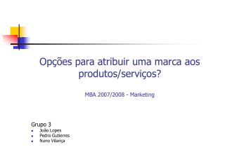Opções para atribuir uma marca aos produtos/serviços? MBA 2007/2008 - Marketing