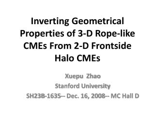 Inverting Geometrical Properties of 3-D Rope-like CMEs From 2-D Frontside Halo CMEs
