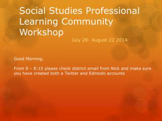 Social Studies Professional Learning Community Workshop