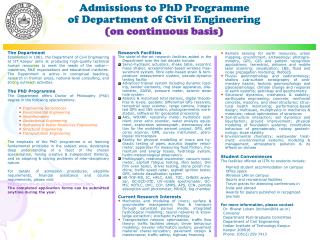 Admissions to PhD Programme of Department of Civil Engineering (on continuous basis)