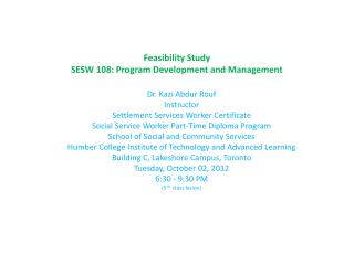 Feasibility Study SESW 108: Program Development and Management