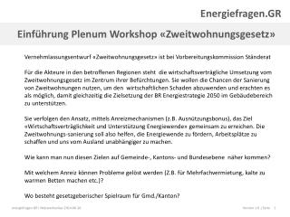 Einführung Plenum Workshop «Zweitwohnungsgesetz»