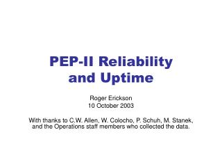 PEP-II Reliability and Uptime
