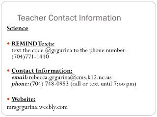 Teacher Contact Information