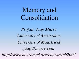 Memory and Consolidation