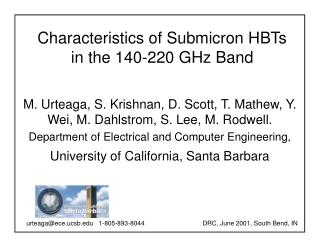 Characteristics of Submicron HBTs in the 140-220 GHz Band