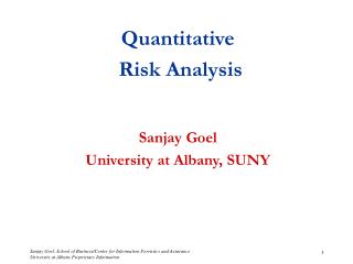 Quantitative Risk Analysis Sanjay Goel University at Albany, SUNY