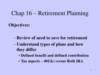 Chap 16 – Retirement Planning