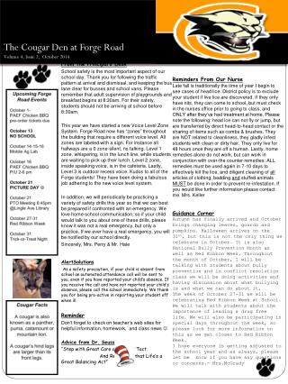 The Cougar Den at Forge Road Volume 4, Issue 2, October 2014