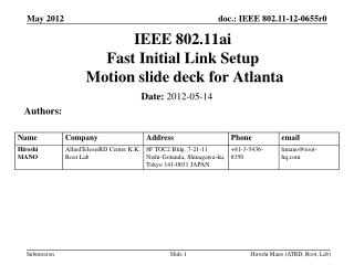 IEEE 802.11ai Fast Initial Link Setup Motion slide deck for Atlanta