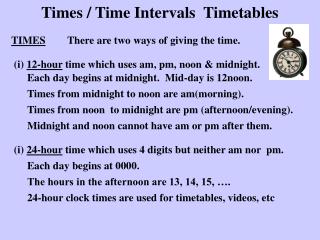Times / Time Intervals Timetables