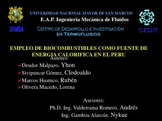 UNIVERSIDAD NACIONAL MAYOR DE SAN MARCOS E.A.P. Ingeniería Mecánica de Fluídos