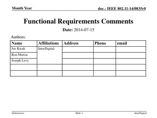 Functional Requirements Comments