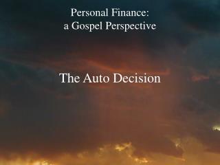 Personal Finance: a Gospel Perspective