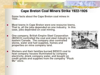 Cape Breton Coal Miners Strike 1922-1926