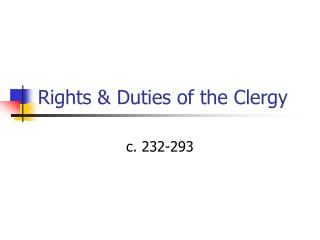 Rights &amp; Duties of the Clergy