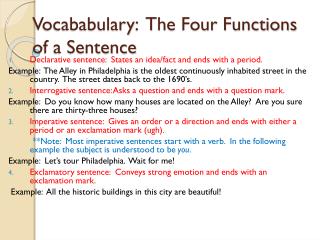 Vocababulary : The Four Functions of a Sentence