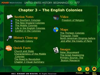 Chapter 3 – The English Colonies