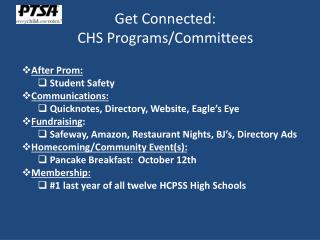 Get Connected: CHS Programs/Committees