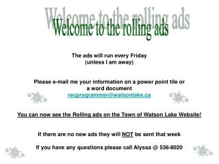 The ads will run every Friday (unless I am away)
