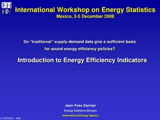 International Workshop on Energy Statistics Mexico, 2-5 December 2008