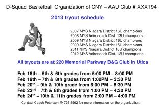 D-Squad Basketball Organization of CNY – AAU Club # XXXT94