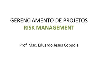 GERENCIAMENTO DE PROJETOS RISK MANAGEMENT