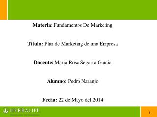 Materia: Fundamentos De Marketing Título: Plan de Marketing de una Empresa