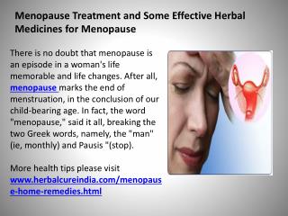 Menopause Treatment and Some Effective Herbal Medicines for