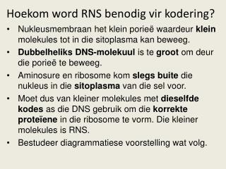 Hoekom word RNS benodig vir kodering?