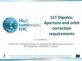 11T Dipoles: Aperture and orbit correction requirements